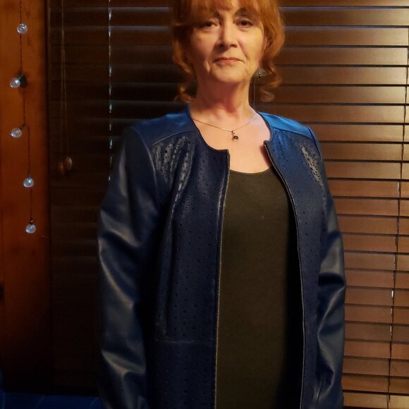 NEW Isaac Mizrahi Navy Blue Leather Jacket size 16